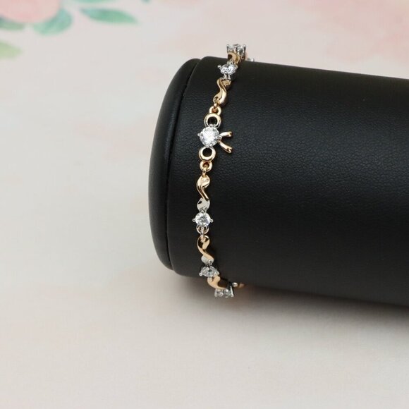 Elegant Rose Gold and Silver Crystal Bow Design Bracelet, Adjustable, XPBL0693 - Picture 7 of 12